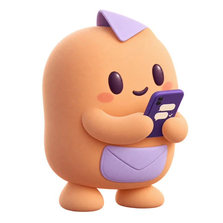 Proxling’s apricot courier checking a message on its phone